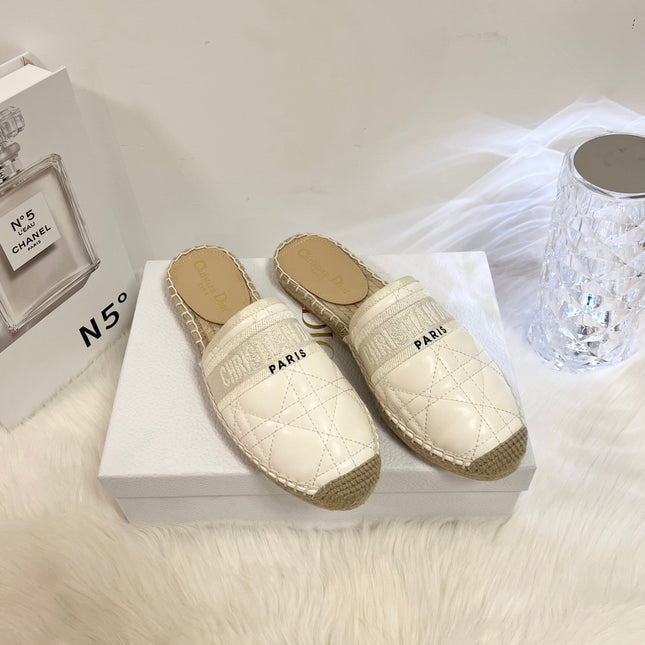 GRANVILLE ESPADRILLE MULE WHITE QUILTED CANNAGE CALFSKIN