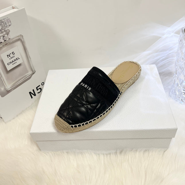 GRANVILLE ESPADRILLE MULE BLACK QUILTED CANNAGE CALFSKIN