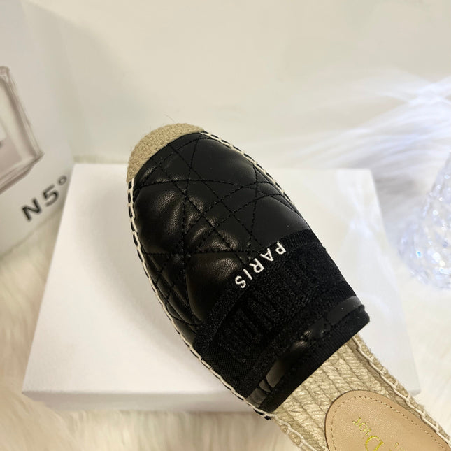 GRANVILLE ESPADRILLE MULE BLACK QUILTED CANNAGE CALFSKIN