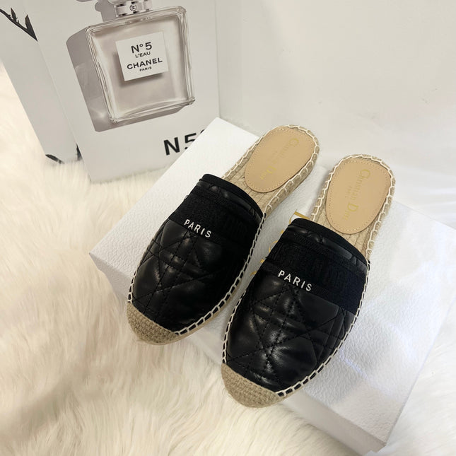 GRANVILLE ESPADRILLE MULE BLACK QUILTED CANNAGE CALFSKIN