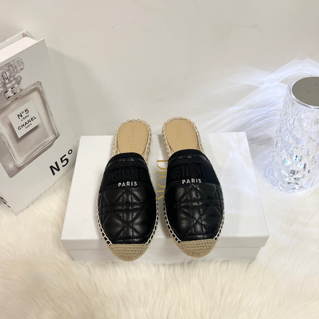 GRANVILLE ESPADRILLE MULE BLACK QUILTED CANNAGE CALFSKIN