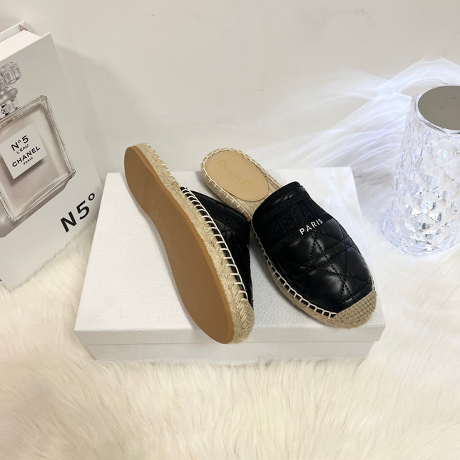 GRANVILLE ESPADRILLE MULE BLACK QUILTED CANNAGE CALFSKIN