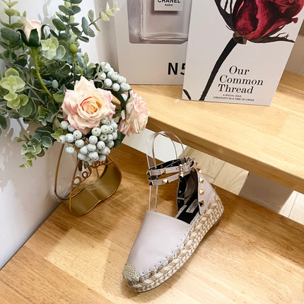 LIGHT PURPLE LEATHER ROCKSTUD ESPADRILLES ANKLE STRAP FLATS