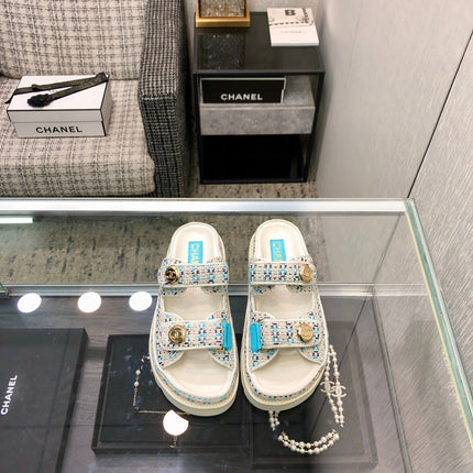 DAD SANDAL MULE IN WHITE MIX LIGHT BLUE TWEED FABRIC