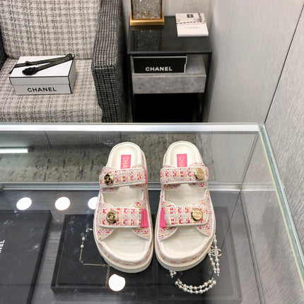 DAD SANDAL MULE IN WHITE MIX BRIGHT PINK TWEED FABRIC