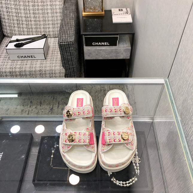 DAD SANDAL MULE IN WHITE MIX BRIGHT PINK TWEED FABRIC