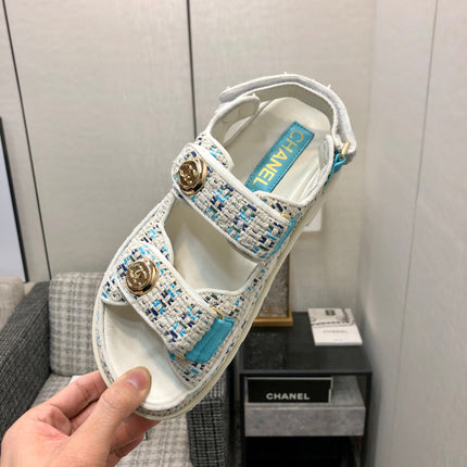DAD SANDAL IN WHITE MIX LIGHT BLUE TWEED FABRIC