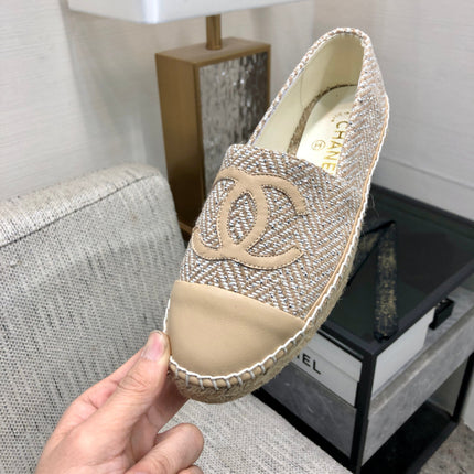 ESPADRILLE BISQUE BEIGE TWEED FABRIC AND CALFSKIN FLATS