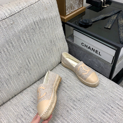 ESPADRILLE BISQUE BEIGE TWEED FABRIC AND CALFSKIN FLATS