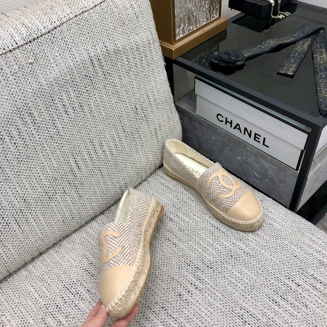 ESPADRILLE BISQUE BEIGE TWEED FABRIC AND CALFSKIN FLATS