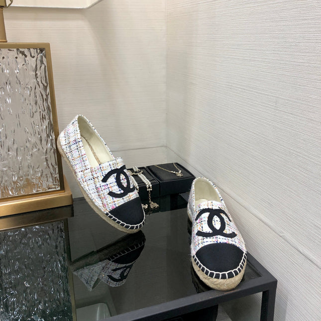 ESPADRILLE WHITE MIX BLACK TWEED FABRIC FLATS