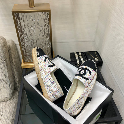 ESPADRILLE WHITE MIX BLACK TWEED FABRIC FLATS