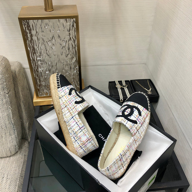 ESPADRILLE WHITE MIX BLACK TWEED FABRIC FLATS