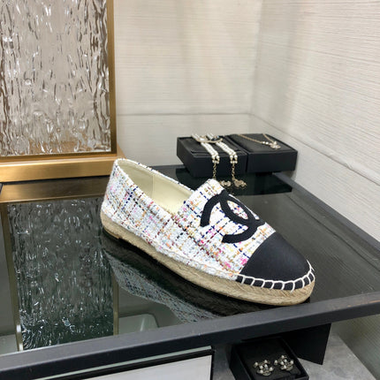 ESPADRILLE WHITE MIX BLACK TWEED FABRIC FLATS