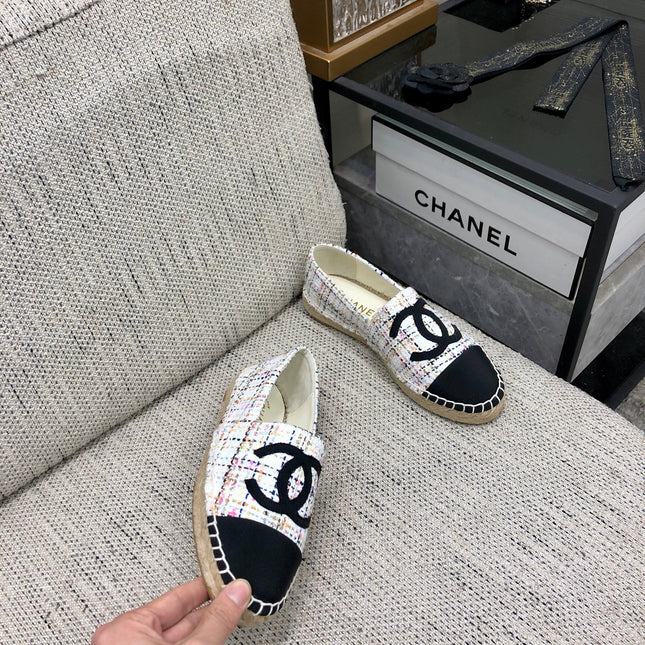 ESPADRILLE WHITE MIX BLACK TWEED FABRIC FLATS