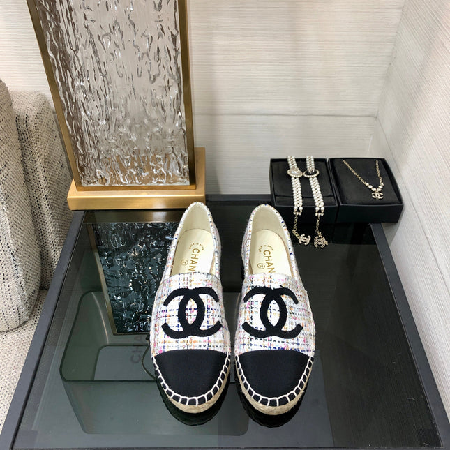 ESPADRILLE WHITE MIX BLACK TWEED FABRIC FLATS