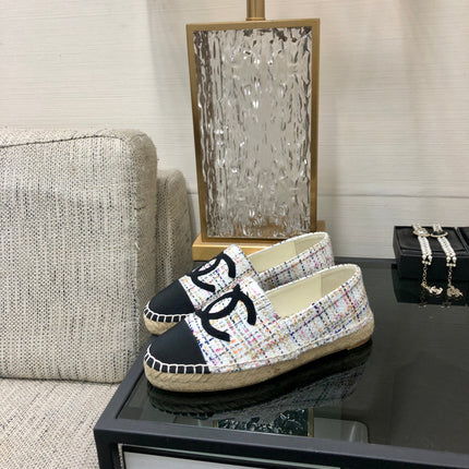 ESPADRILLE WHITE MIX BLACK TWEED FABRIC FLATS