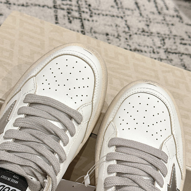 BALL STAR 2 SNEAKERS IN WHITE CALFSKIN SILVER STAR AND GLITTER HEEL TAB