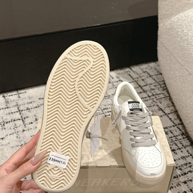 BALL STAR 2 SNEAKERS IN WHITE CALFSKIN SILVER STAR AND GLITTER HEEL TAB