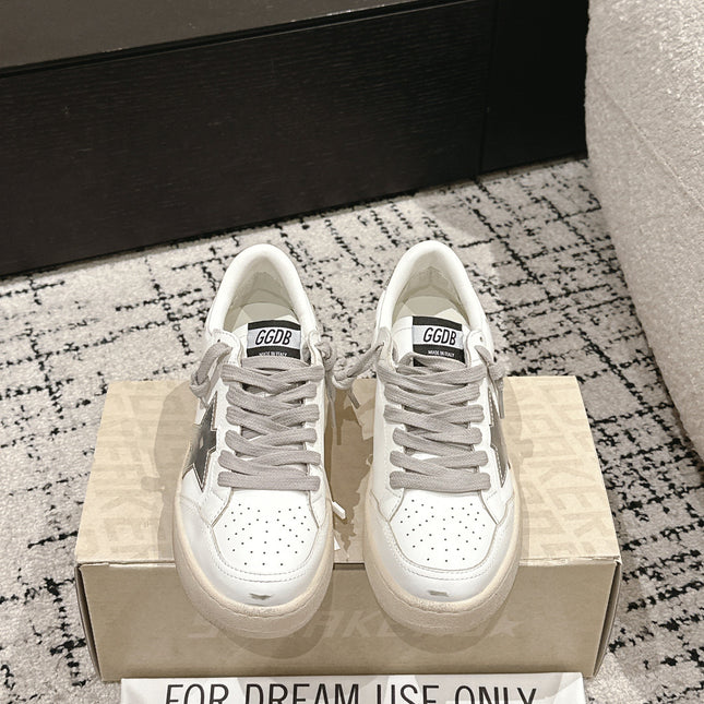 BALL STAR 2 SNEAKERS IN WHITE CALFSKIN SILVER STAR AND GLITTER HEEL TAB