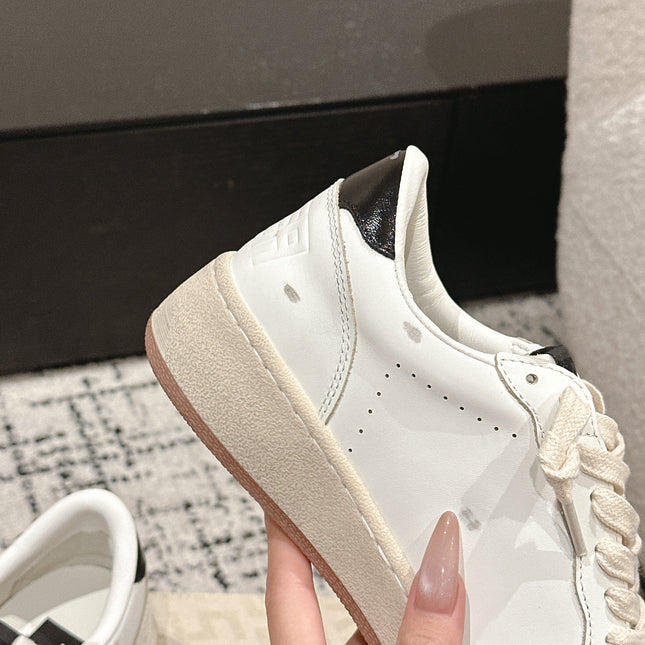 BALL STAR 2 SNEAKERS IN WHITE CALFSKIN GREY SUEDE STAR AND BLACK HEEL TAB