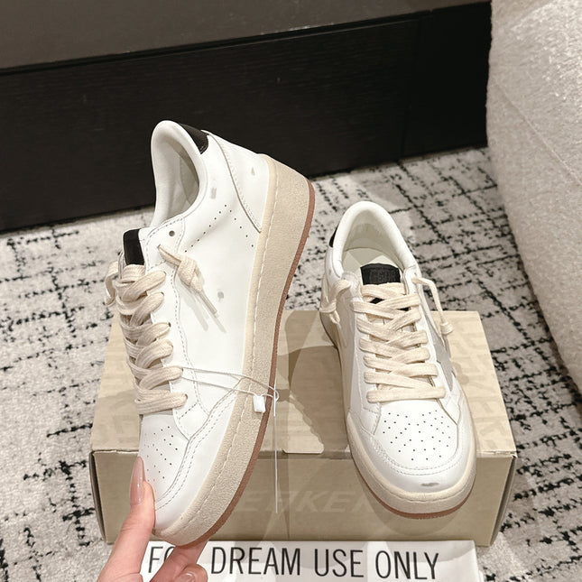 BALL STAR 2 SNEAKERS IN WHITE CALFSKIN GREY SUEDE STAR AND BLACK HEEL TAB