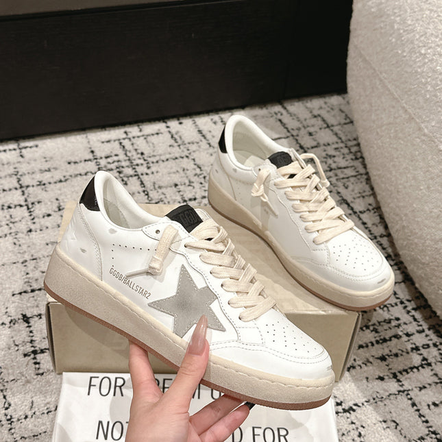 BALL STAR 2 SNEAKERS IN WHITE CALFSKIN GREY SUEDE STAR AND BLACK HEEL TAB