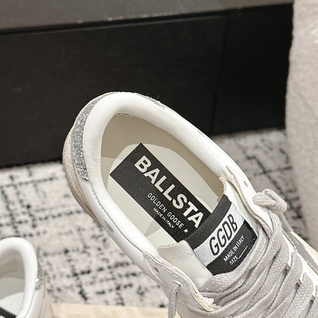BALL STAR 2 SNEAKERS IN WHITE CALFSKIN SILVER STAR AND GLITTER HEEL TAB