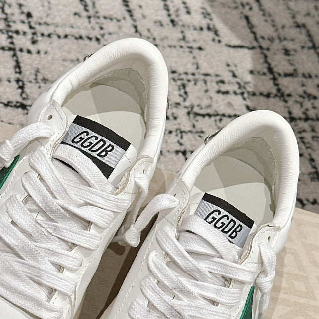 BALL STAR 2 SNEAKERS IN WHITE CALFSKIN GREEN STAR AND SILVER HEEL TAB