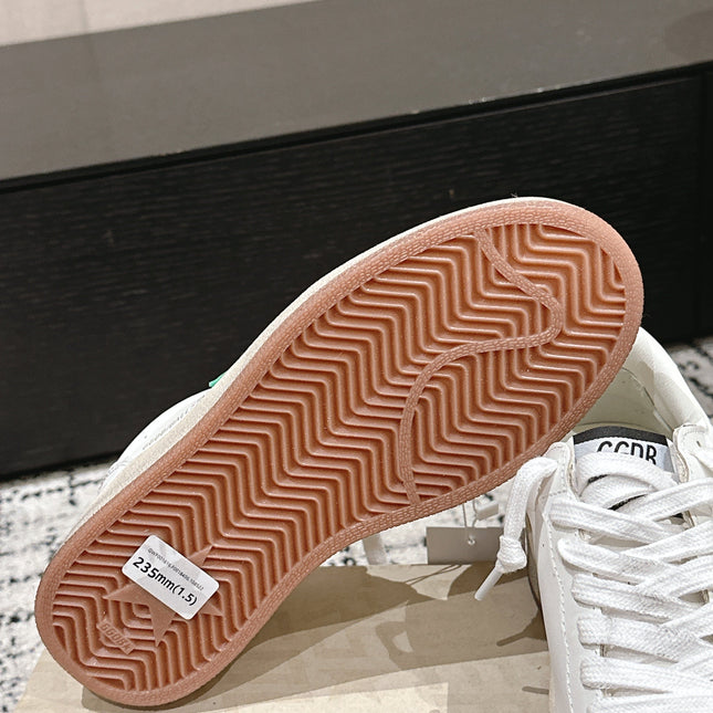 BALL STAR 2 SNEAKERS IN WHITE CALFSKIN GREEN STAR AND SILVER HEEL TAB