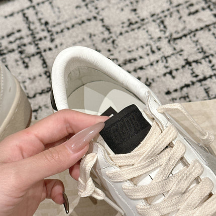 BALL STAR 2 SNEAKERS IN WHITE CALFSKIN GREY SUEDE STAR AND BLACK HEEL TAB