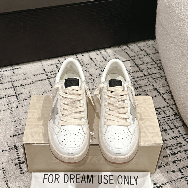 BALL STAR 2 SNEAKERS IN WHITE CALFSKIN GREY SUEDE STAR AND BLACK HEEL TAB