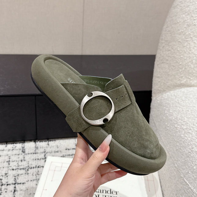 ARC CLOG MULES IN THYME GREEN SUEDE