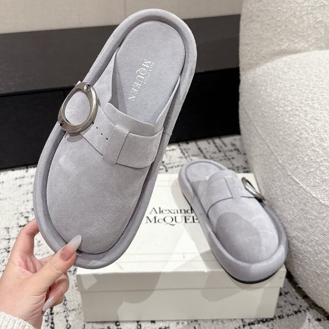 ARC CLOG MULES IN GREY SUEDE
