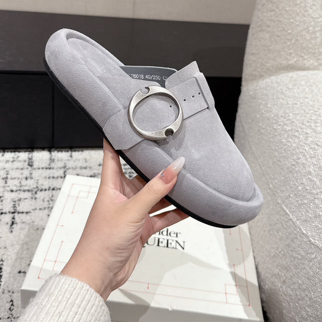 ARC CLOG MULES IN GREY SUEDE