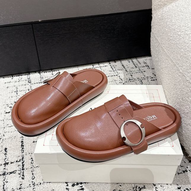 ARC CLOG MULES IN BROWN LAMBSKIN