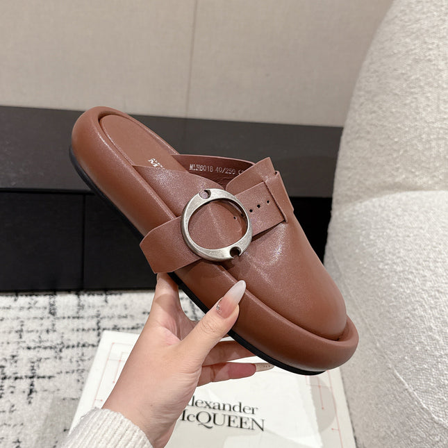ARC CLOG MULES IN BROWN LAMBSKIN