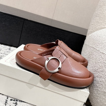 ARC CLOG MULES IN BROWN LAMBSKIN