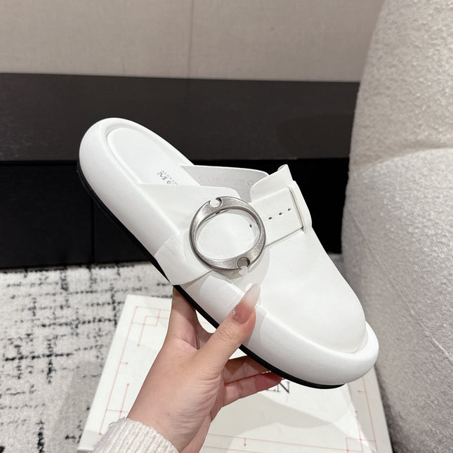 ARC CLOG MULES IN WHITE LAMBSKIN