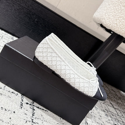 BALLET FLAT 25S IN WHITE MIX BLACK TWEED