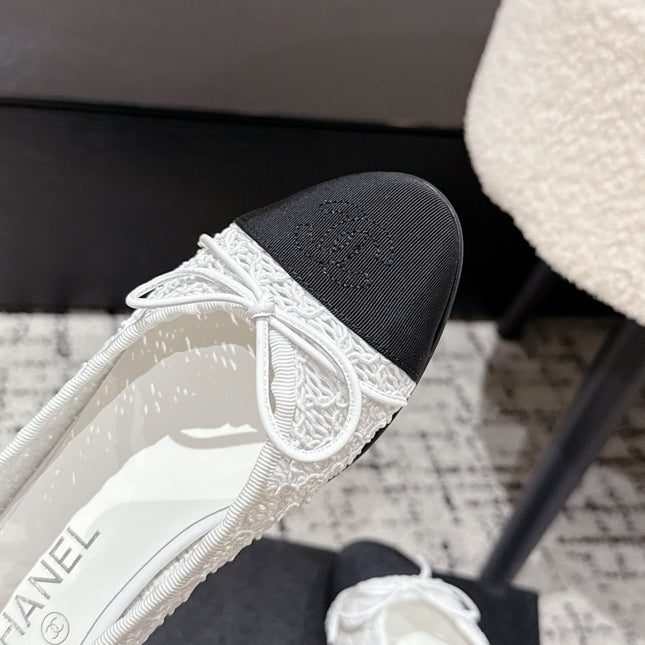 BALLET FLAT 25S IN WHITE MIX BLACK TWEED