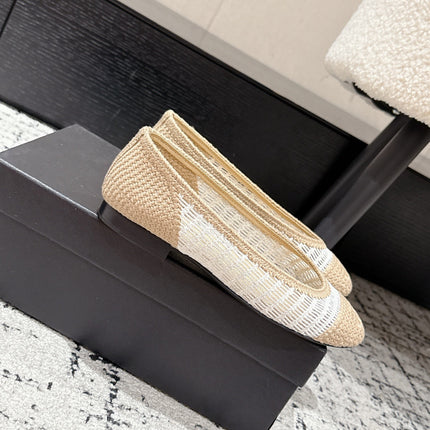 BALLET FLAT 25S IN OFF WHITE AND BEIGE RAFFIA