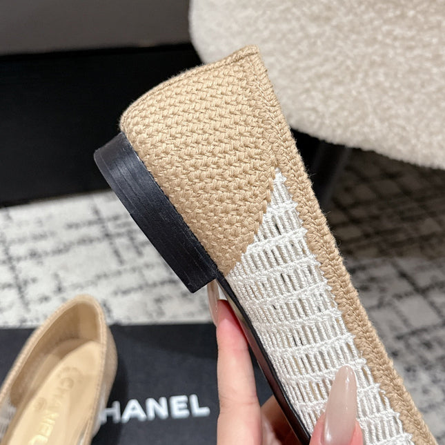 BALLET FLAT 25S IN OFF WHITE AND BEIGE RAFFIA