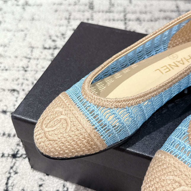 BALLET FLAT 25S IN BLUE AND BEIGE RAFFIA