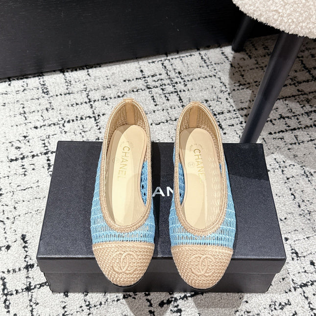 BALLET FLAT 25S IN BLUE AND BEIGE RAFFIA