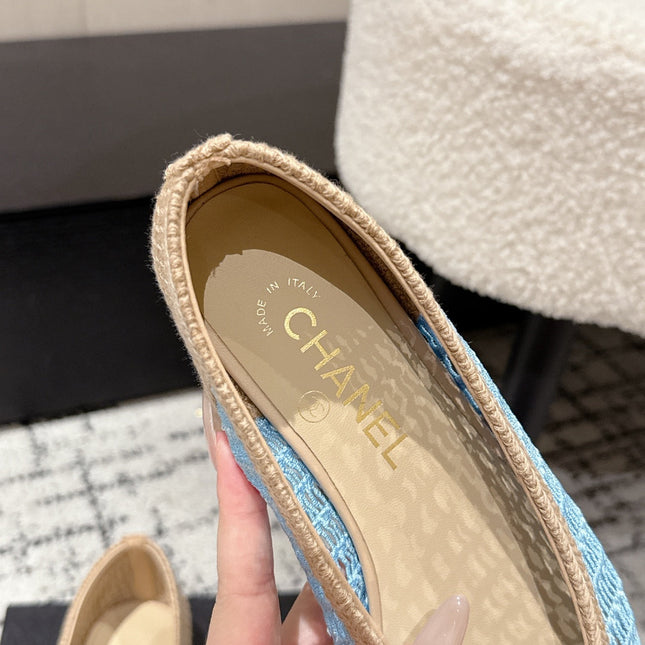 BALLET FLAT 25S IN BLUE AND BEIGE RAFFIA