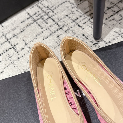 BALLET FLAT 25S IN PINK AND BEIGE RAFFIA