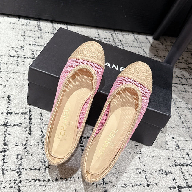 BALLET FLAT 25S IN PINK AND BEIGE RAFFIA