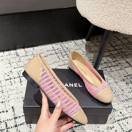 BALLET FLAT 25S IN PINK AND BEIGE RAFFIA
