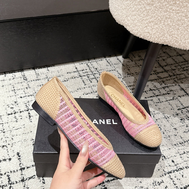 BALLET FLAT 25S IN PINK AND BEIGE RAFFIA